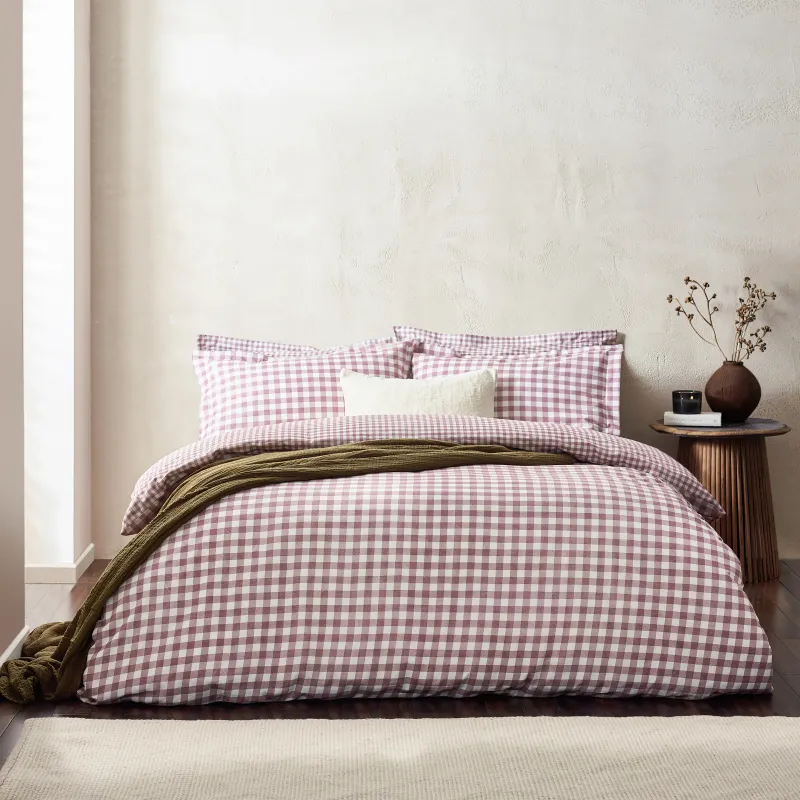 Barton Check Reversible Duvet Cover Set Berry
