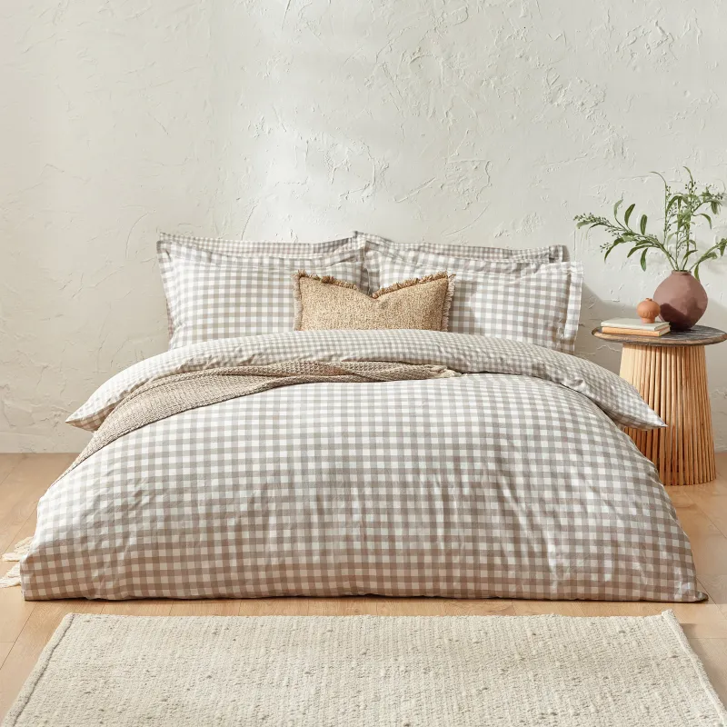 Barton Check Reversible Duvet Cover Set Natural
