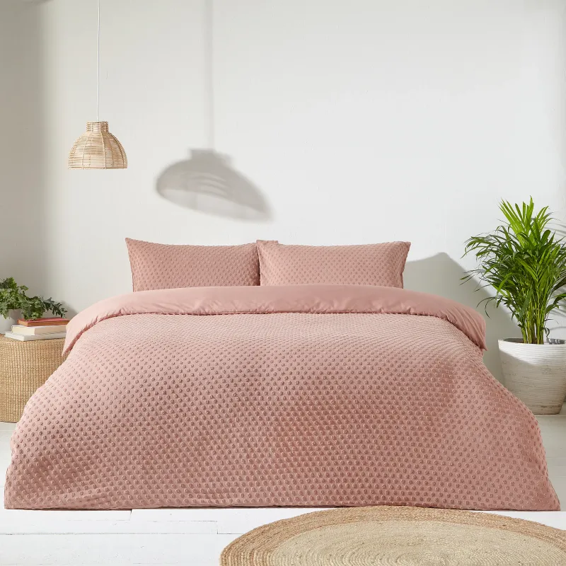 Polka Tuft 100% Cotton Duvet Cover Set Blush