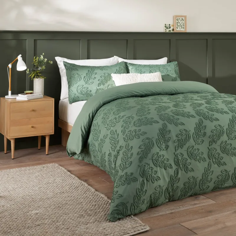 Seville Leaf Tufted Soft Touch Duvet Cover Set Green