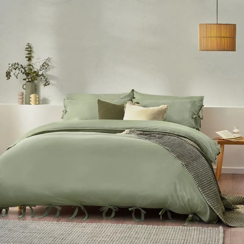 Mallow Bow Tie Duvet Cover Set Soft Sage