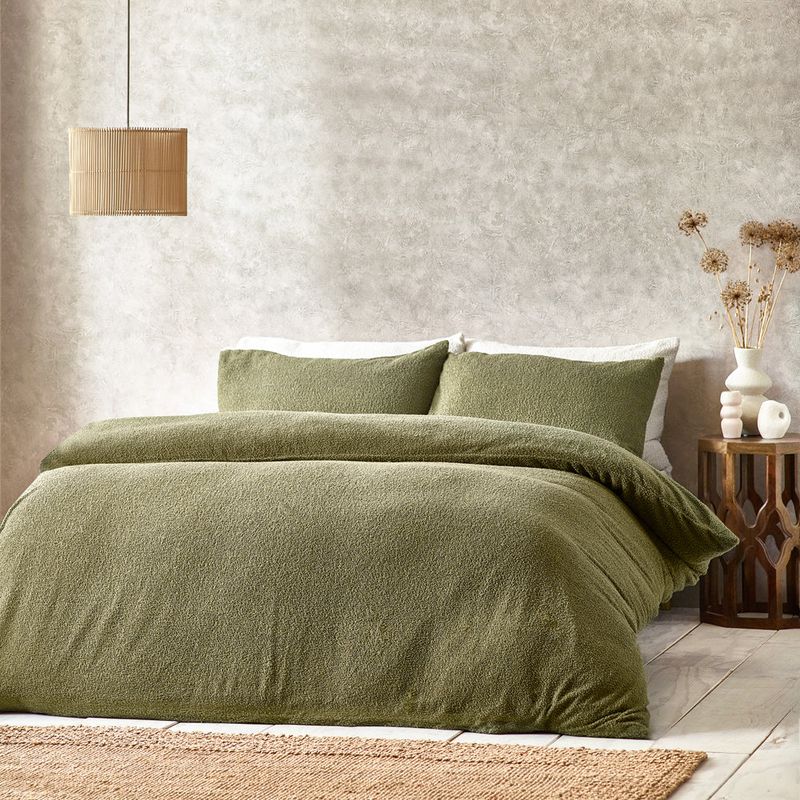 Boucle Duvet Cover Set Olive