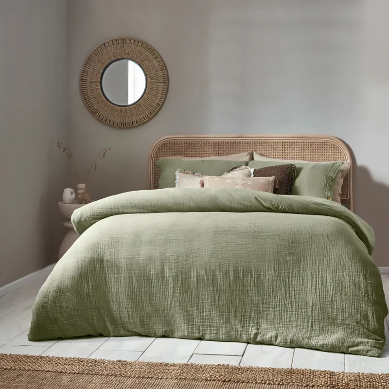 Lark Cotton Muslin Duvet Cover Set Eucalyptus
