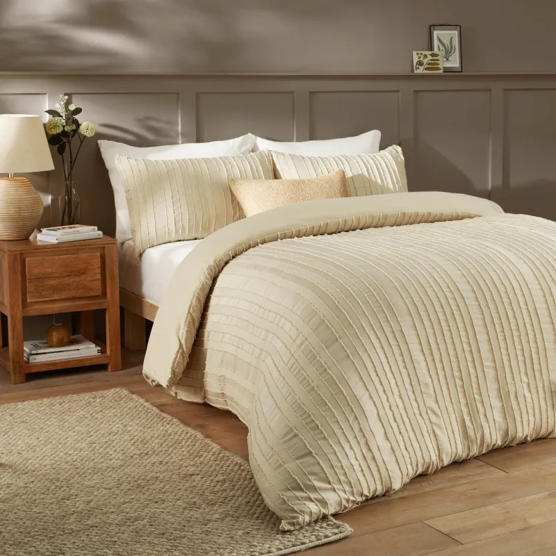 Harrison Stripe Tufted Soft Touch Duvet Cover Set Linen