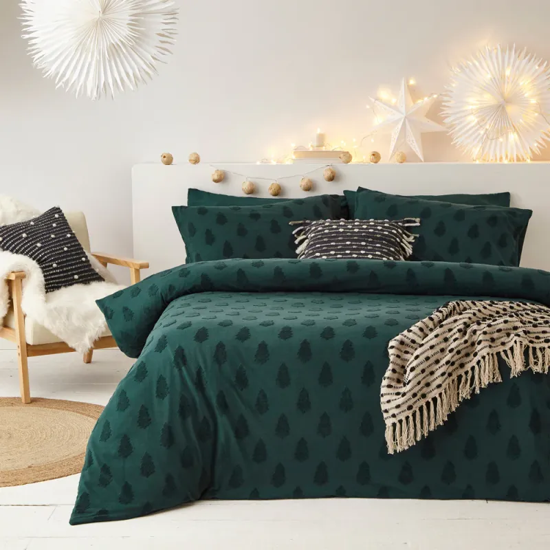 Tufted Tree Festive 100% Cotton Duvet Cover Set Green