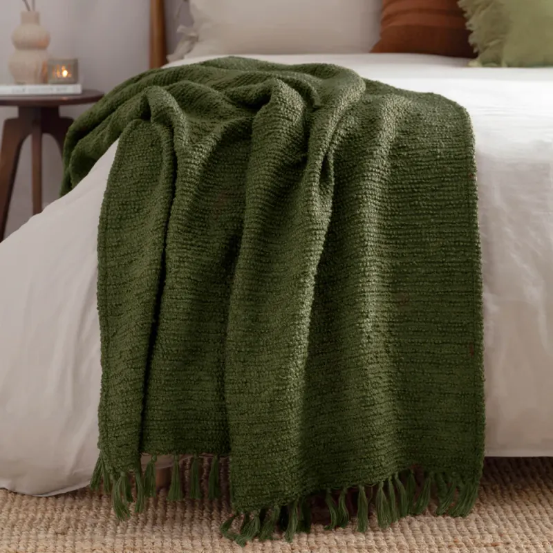 Candar Textured Boucle Throw Khaki