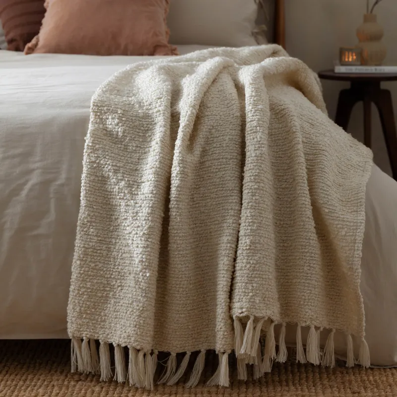 Candar Textured Boucle Throw Ecru
