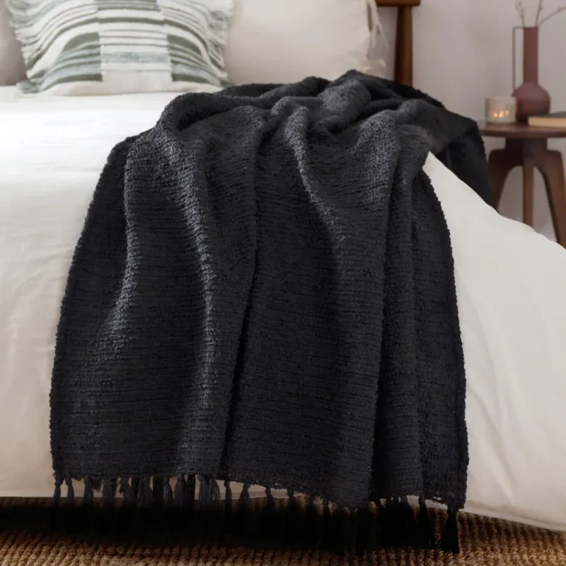 Candar Textured Boucle Throw Black