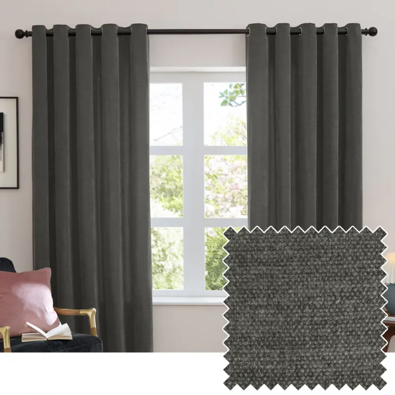 Soft Chenille Blackout Eyelet Curtains Charcoal