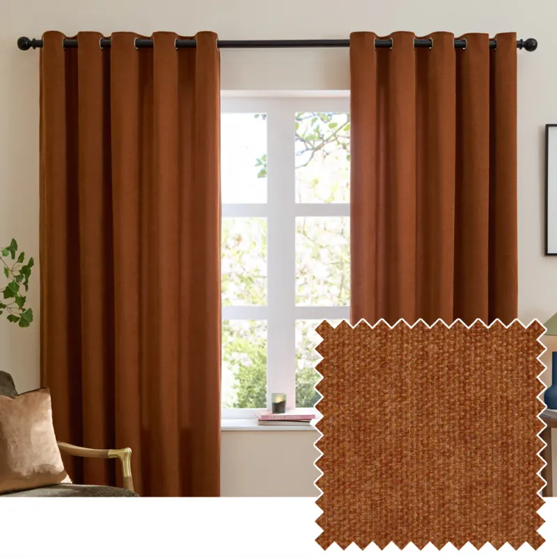 Soft Chenille Blackout Eyelet Curtains Rust