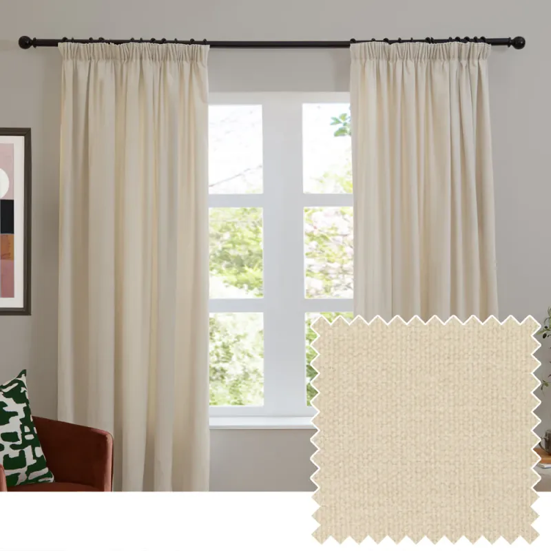 Soft Chenille Blackout Pencil Pleat Curtains Ecru