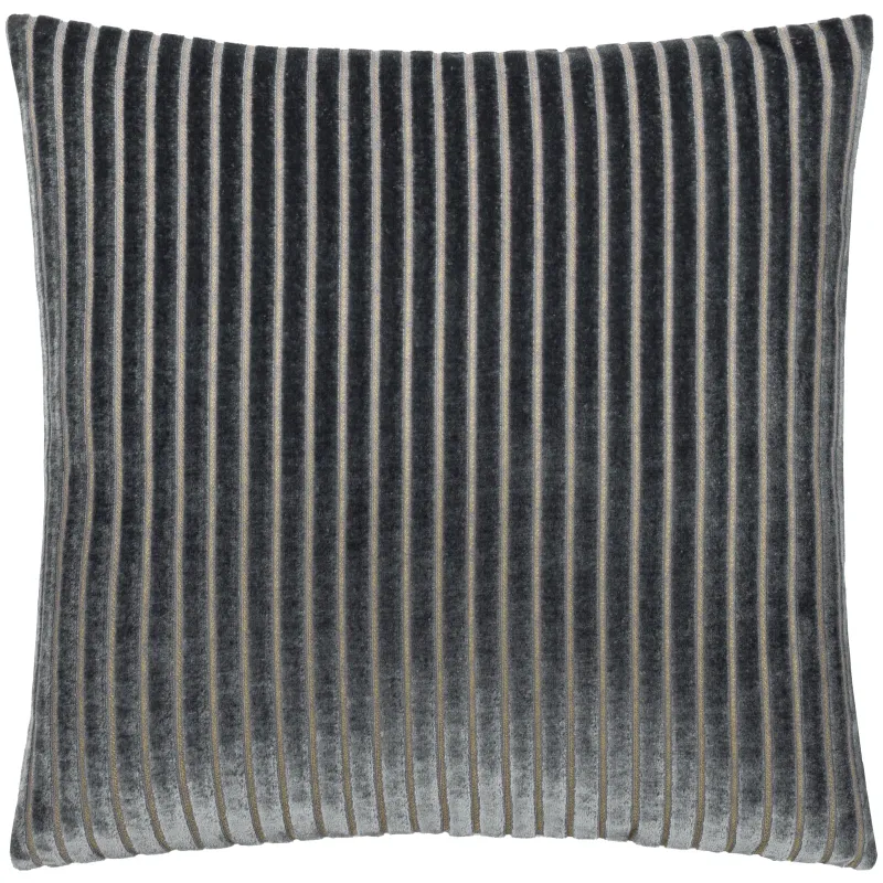 Savoy Stripe Velvet Cushion Charcoal