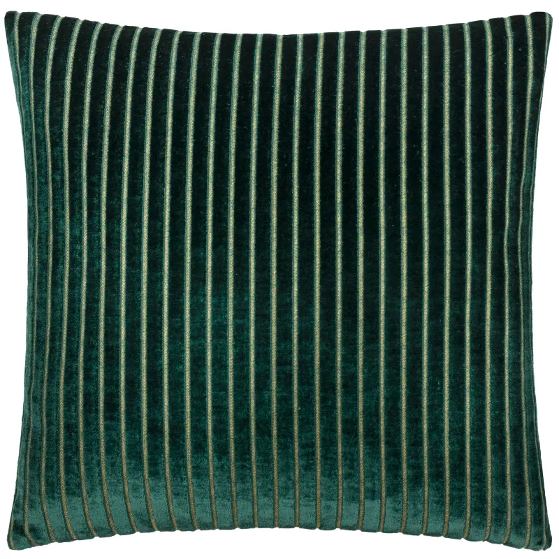 Savoy Stripe Velvet Cushion Emerald