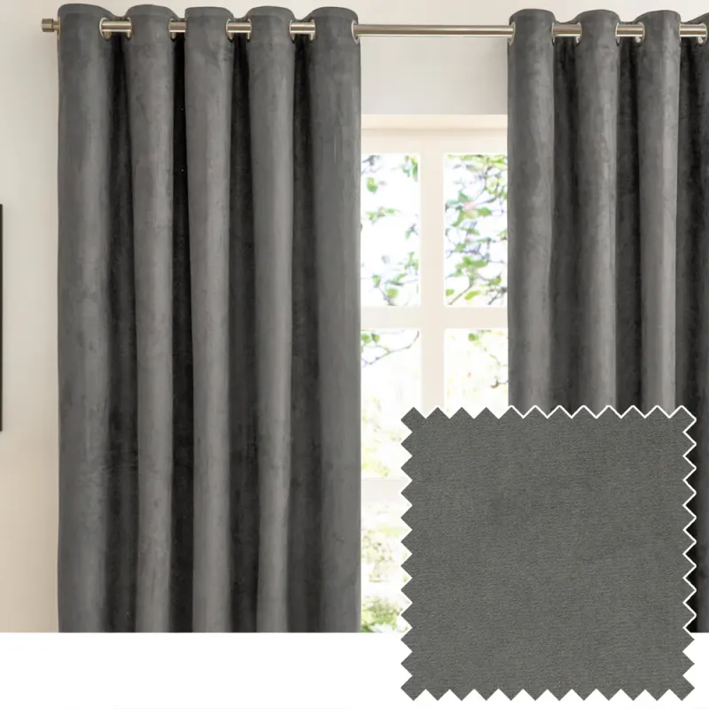 Verso Reversible Suede-look Blackout Eyelet Curtains Charcoal