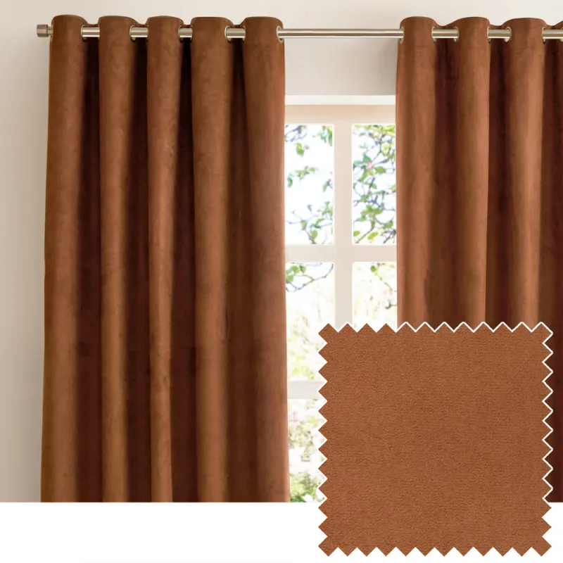 Verso Reversible Suede-look Blackout Eyelet Curtains Cinnamon