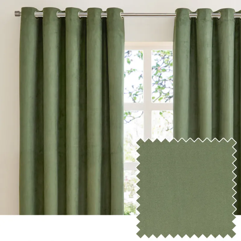 Verso Reversible Suede-look Blackout Eyelet Curtains Green