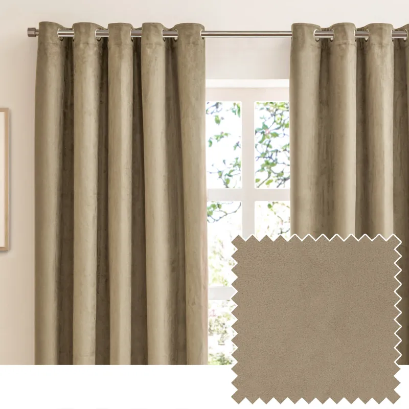 Verso Reversible Suede-look Blackout Eyelet Curtains Mocha