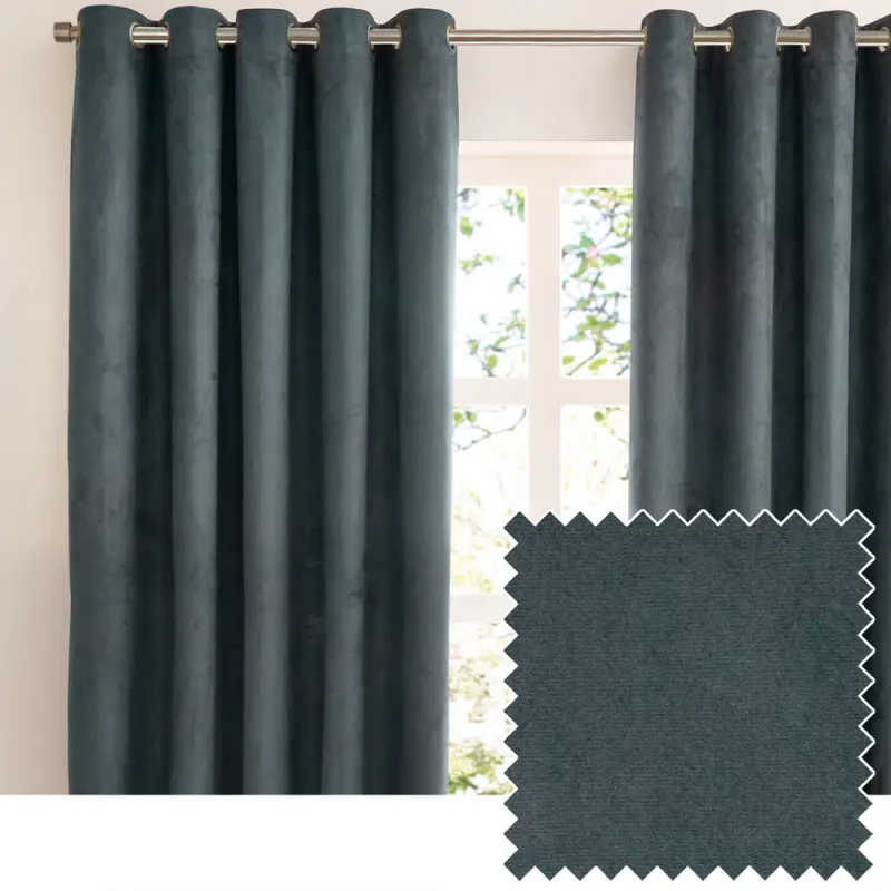 Verso Reversible Suede-look Blackout Eyelet Curtains Petrol