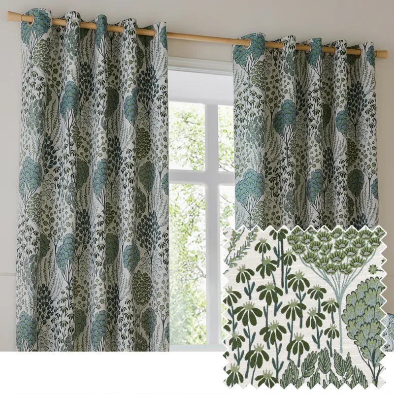 Ophelia Floral Jacquard Eyelet Curtains Thyme/Mineral