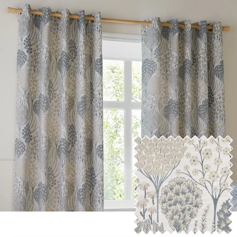 Ophelia Floral Jacquard Eyelet Curtains Wedgewood
