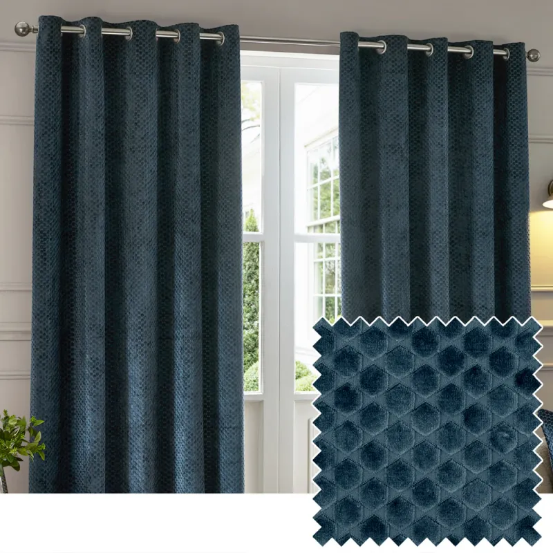 Neptune Velvet Room Darkening Eyelet Curtains Navy