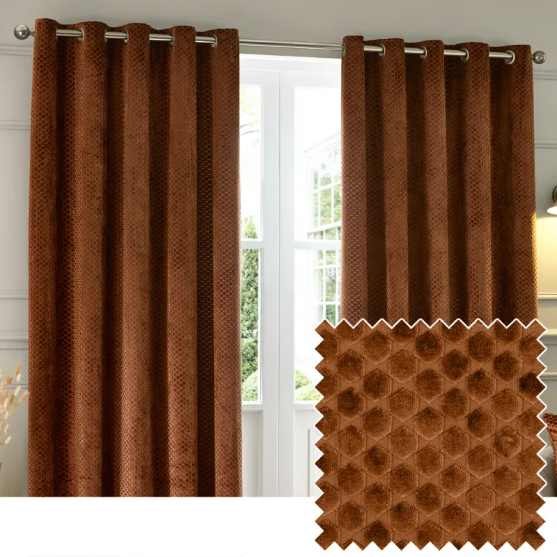 Neptune Velvet Room Darkening Eyelet Curtains Copper