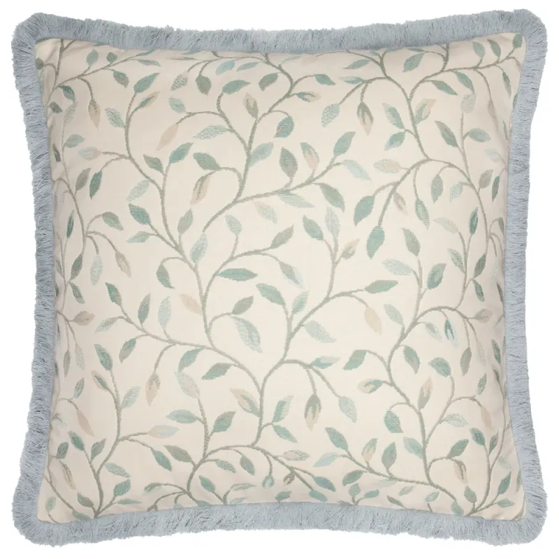Cervino Fringed Jacquard Cushion Duck Egg Blue