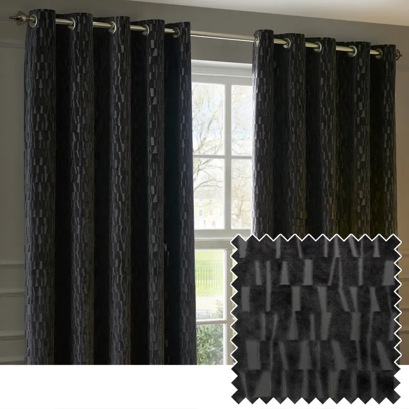 Manhattan Velvet Room Darkening Eyelet Curtains Charcoal