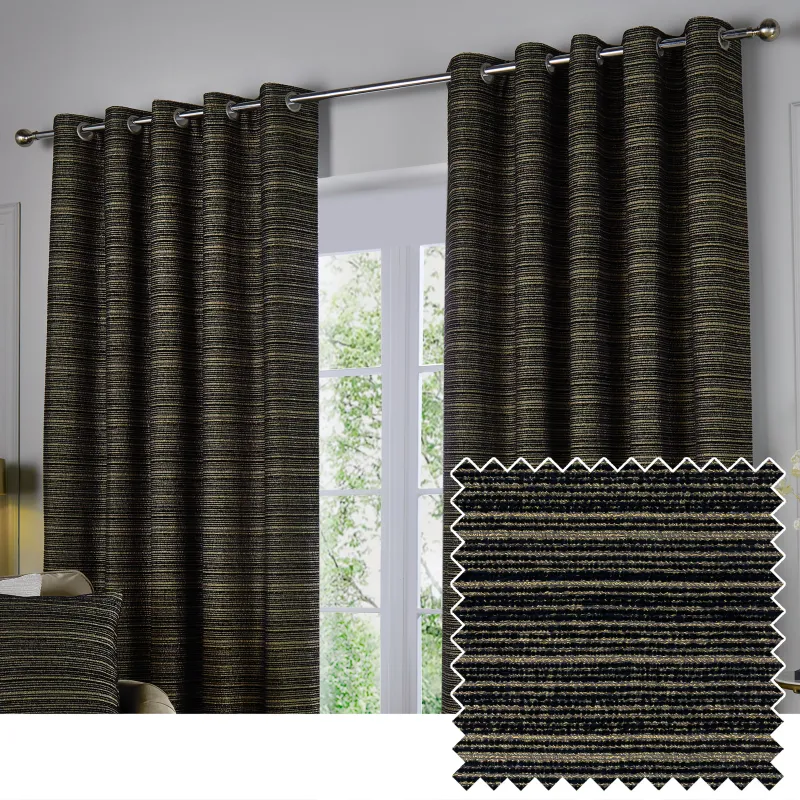 Jupiter Chenille Jacquard Eyelet Curtains Black/Gold
