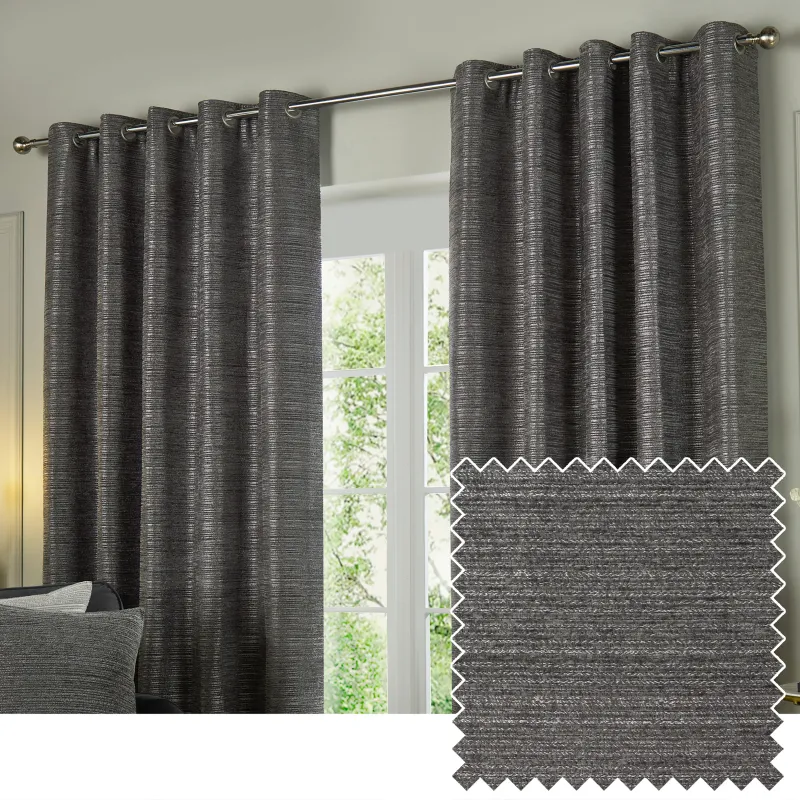Jupiter Chenille Jacquard Eyelet Curtains Granite