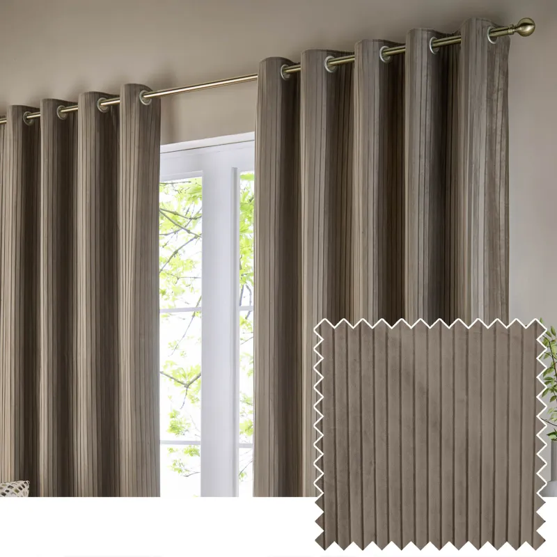 Corinthian Velvet Room Darkening Eyelet Curtains Mink