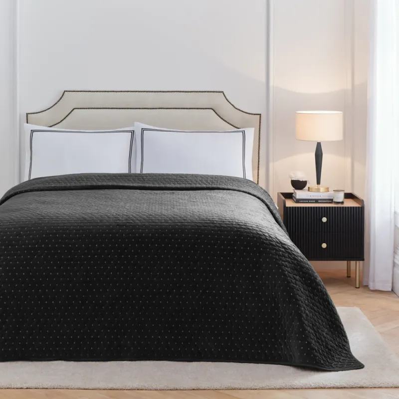 Henley Pin-cord Bedspread Black