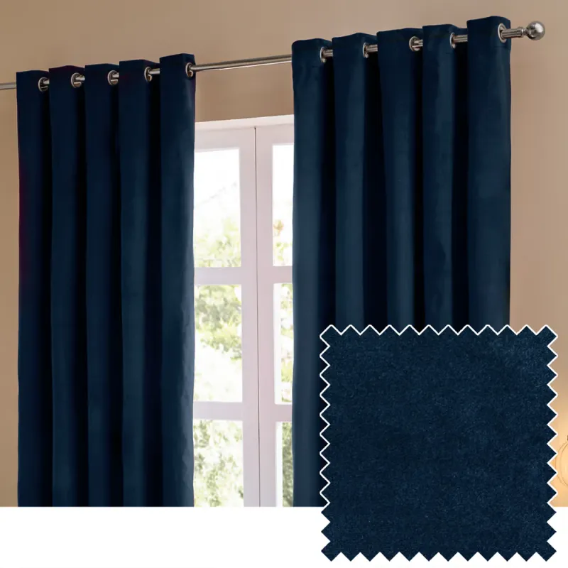 The Ultimate Velvet Blackout Eyelet Curtains Navy
