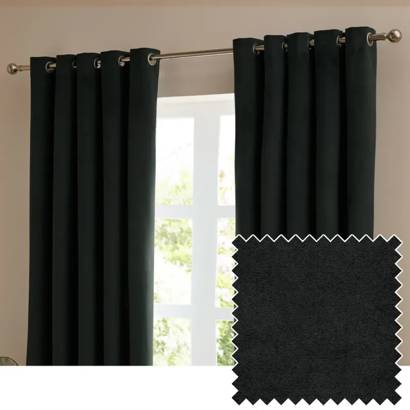 The Ultimate Velvet Room Darkening Eyelet Curtains Black