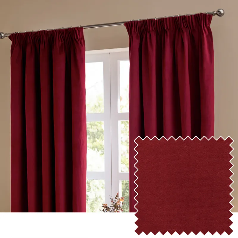 The Ultimate Velvet Room Darkening Pencil Pleat Curtains Burgundy