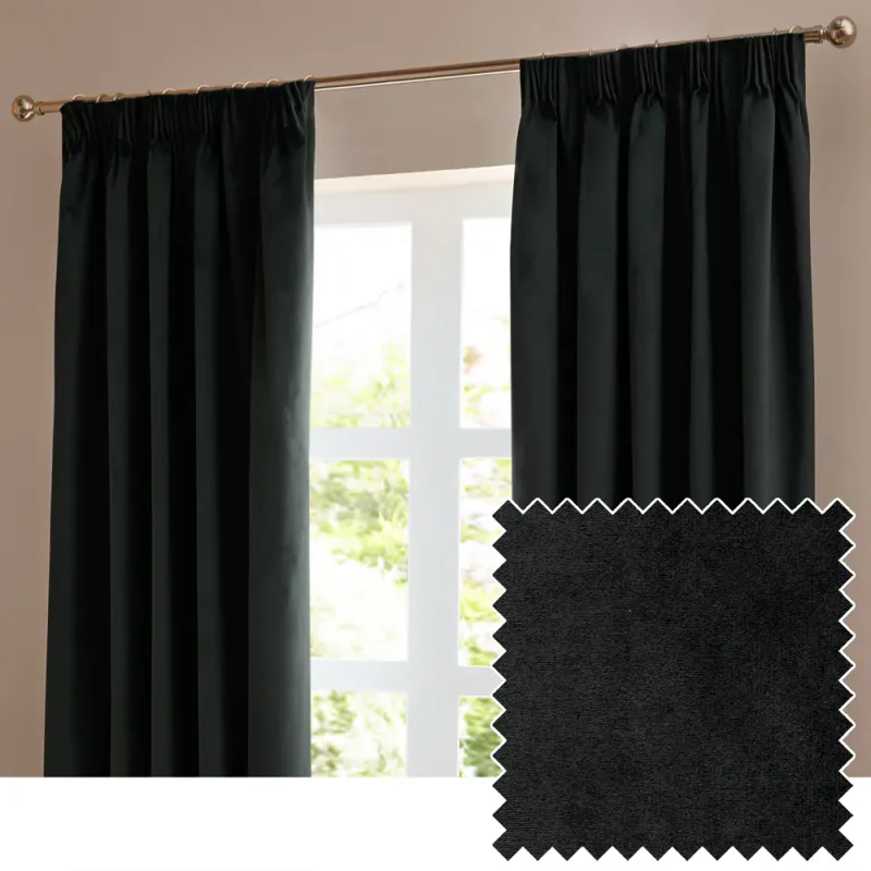 The Ultimate Velvet Room Darkening Pencil Pleat Curtains Black