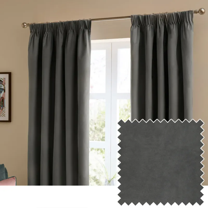 The Ultimate Velvet Room Darkening Pencil Pleat Curtains Charcoal