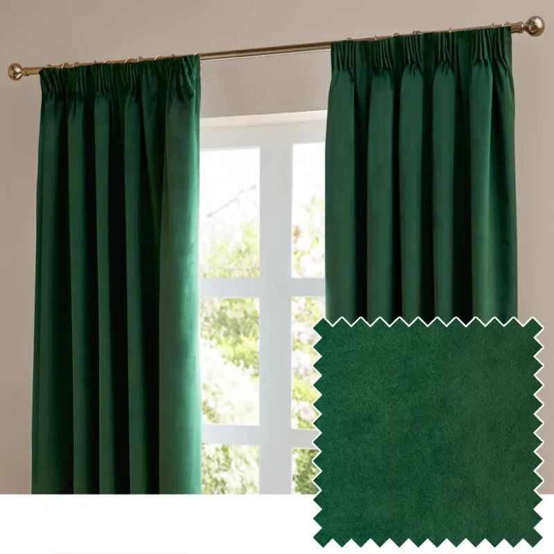 The Ultimate Velvet Room Darkening Pencil Pleat Curtains Emerald