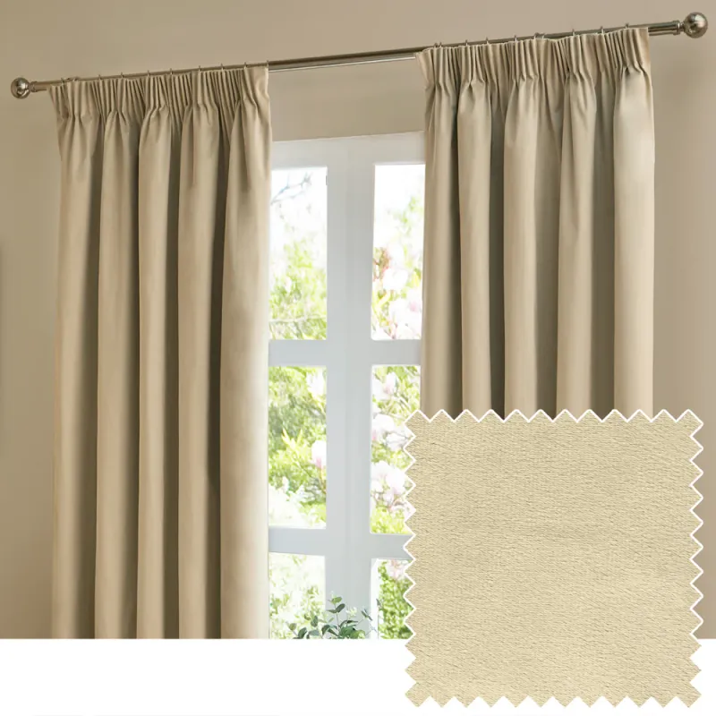 The Ultimate Velvet Room Darkening Pencil Pleat Curtains Natural