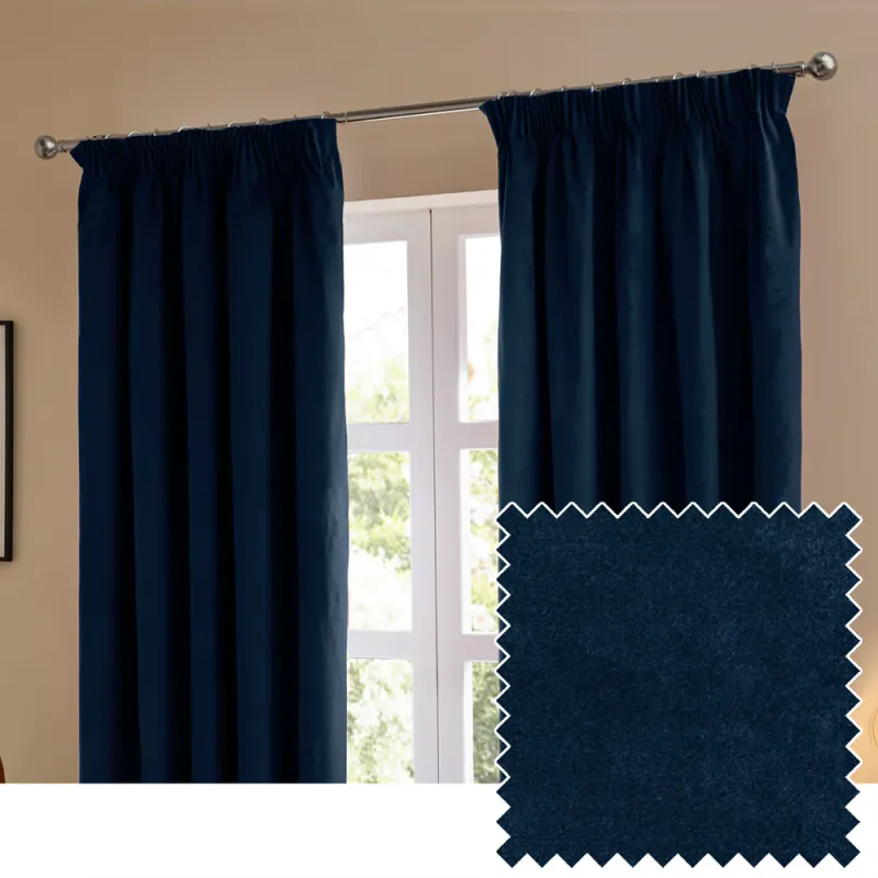 The Ultimate Velvet Room Darkening Pencil Pleat Curtains Navy