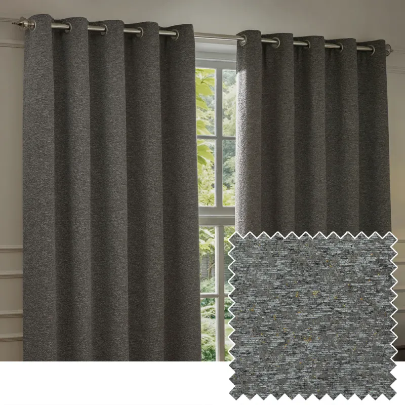 Galaxy Chenille Room Darkening Eyelet Curtains Charcoal