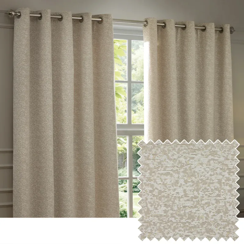 Galaxy Chenille Room Darkening Eyelet Curtains Ivory