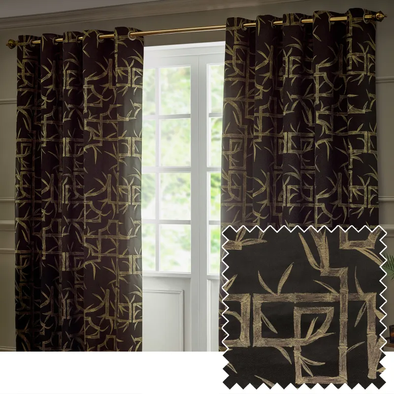 Bamboo Jacquard Room Darkening Eyelet Curtains Black
