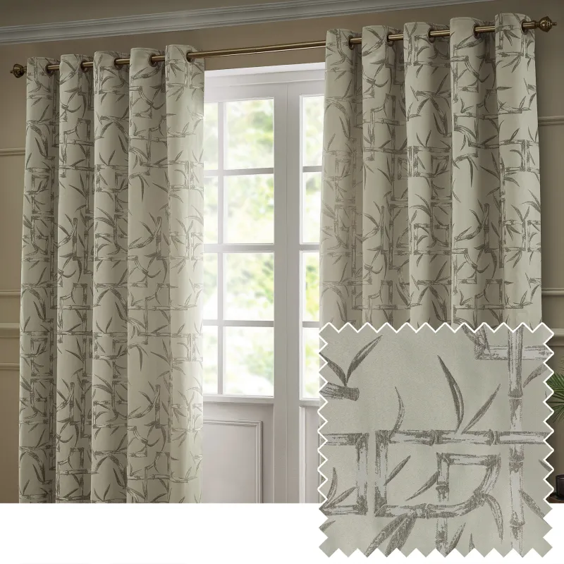 Bamboo Jacquard Room Darkening Eyelet Curtains Champagne
