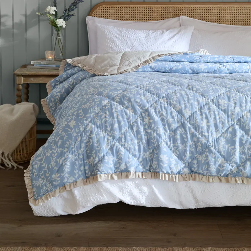 Amelia 100% Cotton Quilted Bedspread Delph Blue