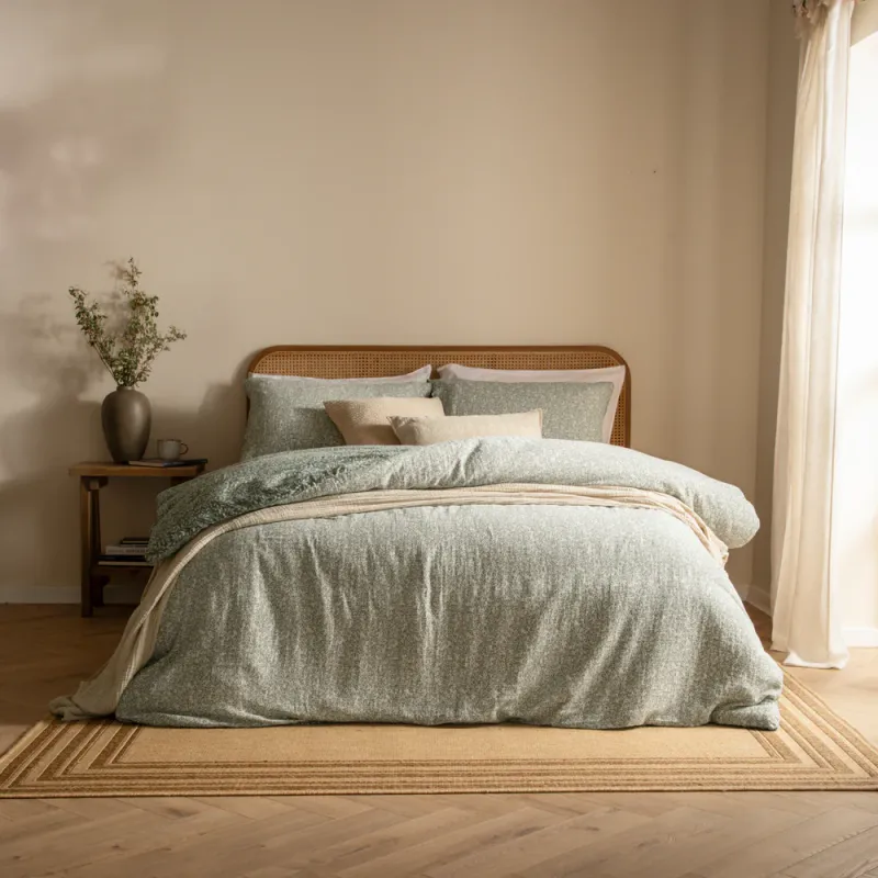 Perrie Leaf Muslin 100% Cotton Duvet Cover Set Forest