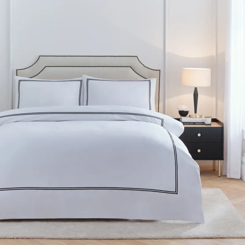 Elara Embroidered 100% Cotton Duvet Cover Set Black