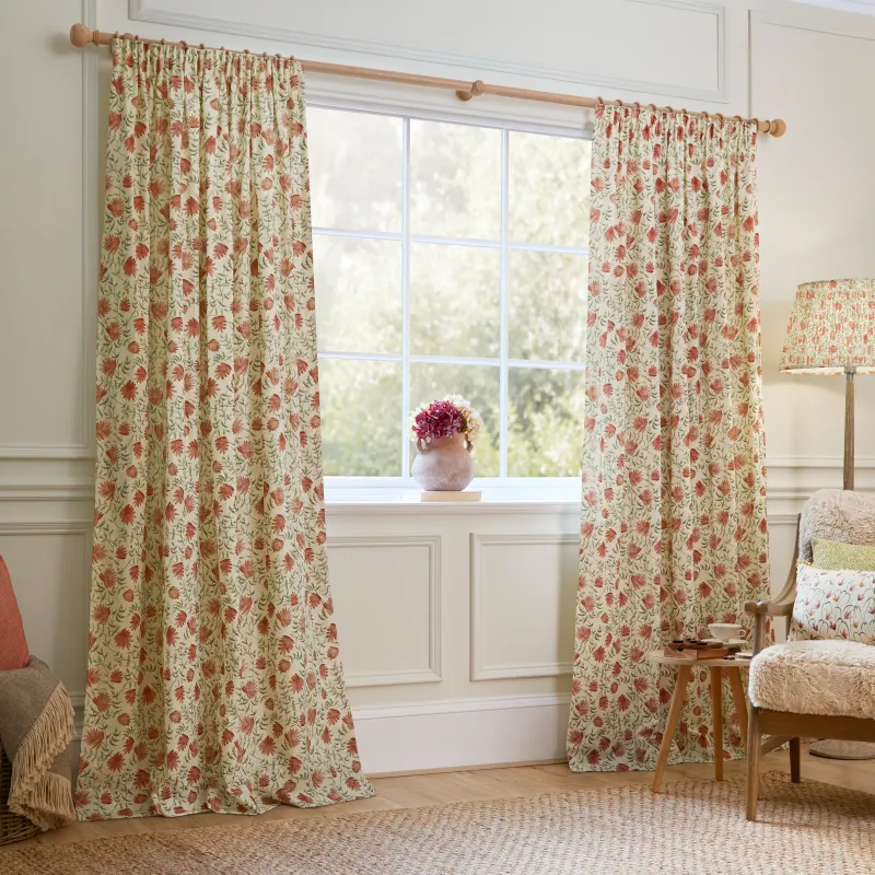 Elai Printed Pencil Pleat Curtains Terracotta
