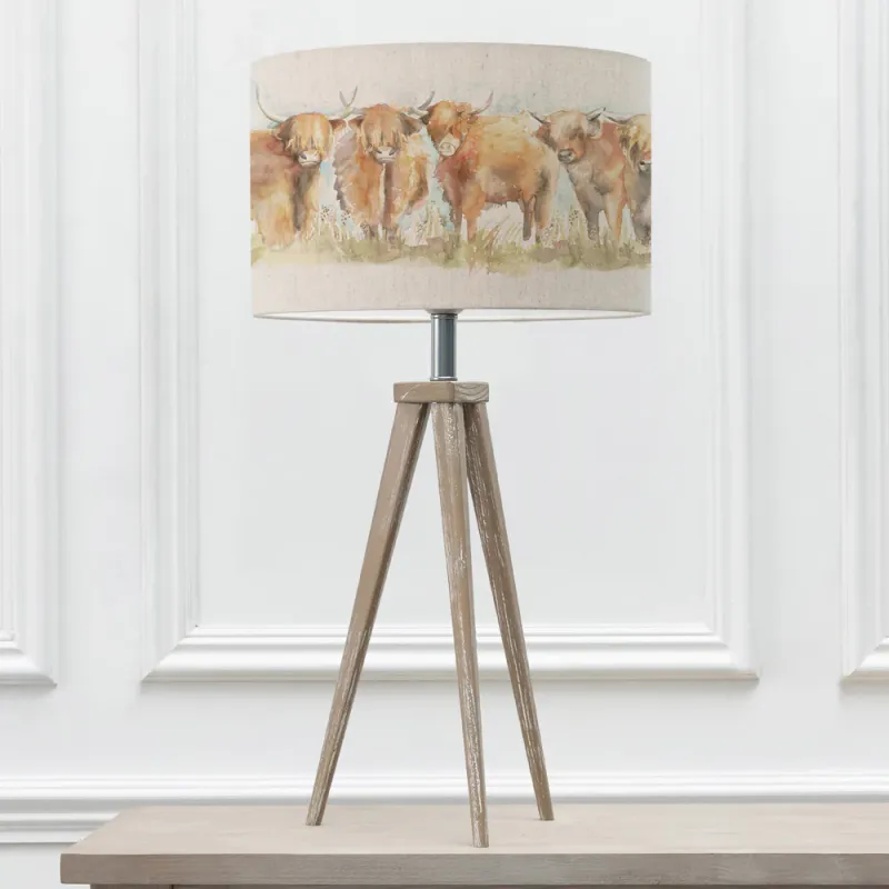 Highland Cattle Eva & Aratus Complete Table Lamp Grey/Linen