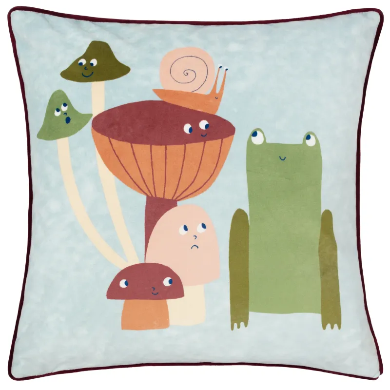 Funguys Friends Piped Velvet Cushion Sky Blue